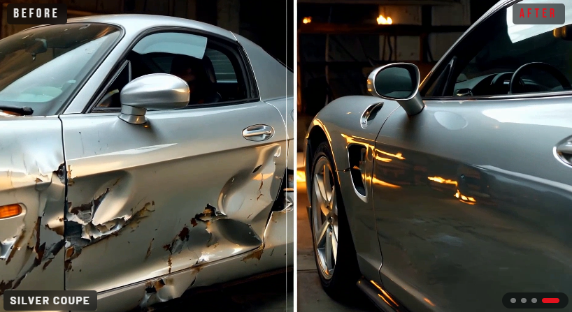 Red coupe showcasing professional collision repair services in California with seamless bodywork and paint restoration results.